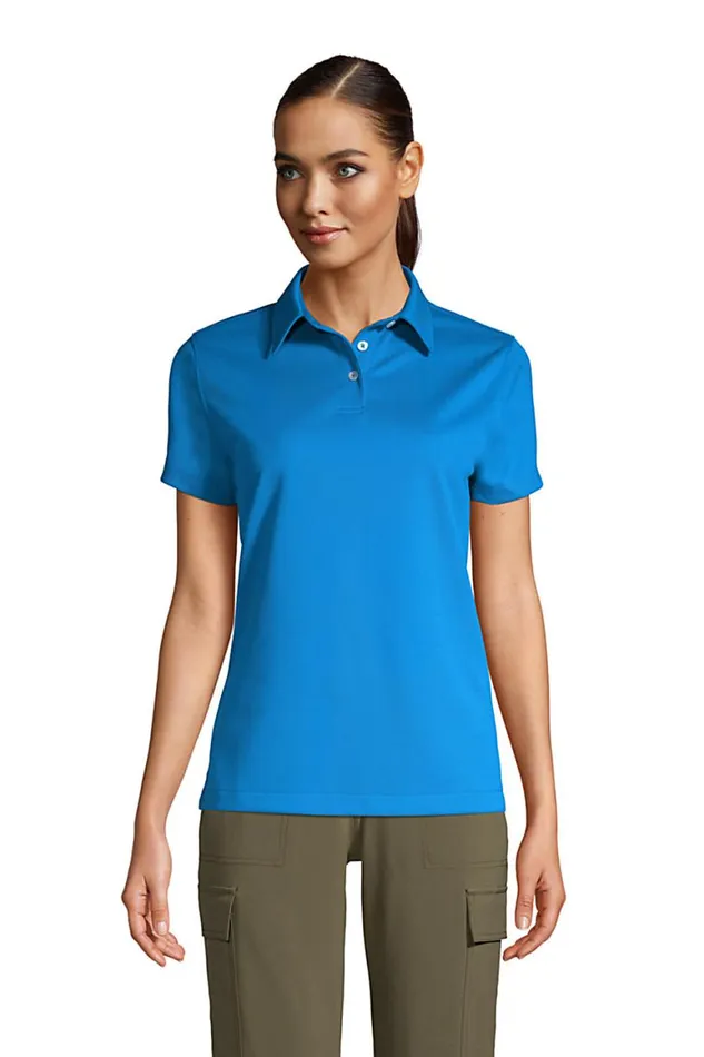Lands039 End Polo Shirts Women Short Sleeve Active Pique Polo Siam Blue