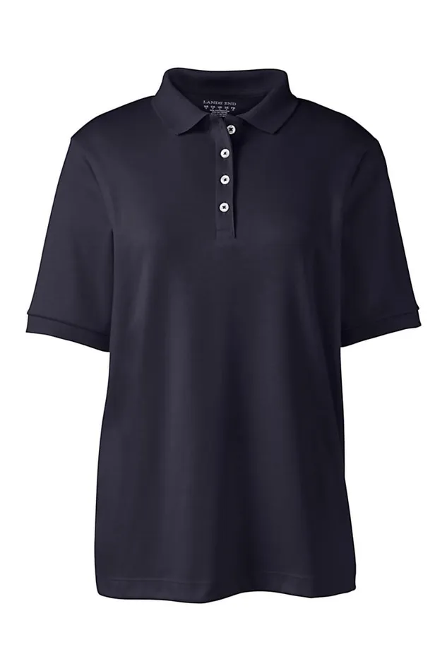 Lands039 End Polo Shirts Women Short Sleeve Relaxed Fit Banded Pima Polo Shirt True Navy