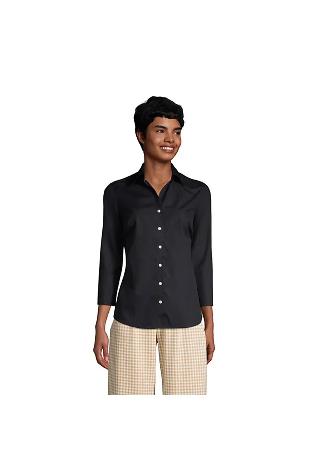 Lands039 End Shirts and Blouses Women 34 Sleeve No Iron Broadcloth Shirt Black Lands039 End Shirts and Blouses Women 34 Sleeve No Iron Broadcloth Shirt Black