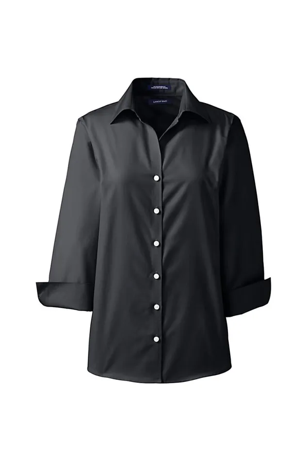 Lands039 End Shirts and Blouses Women 34 Sleeve No Iron Broadcloth Shirt Black Lands039 End Shirts and Blouses Women 34 Sleeve No Iron Broadcloth Shirt Black