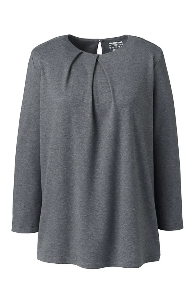 Lands039 End Shirts and Blouses Women Cotton Polyester 34 Sleeve Pleat Neck Top Charcoal Heather Lands039 End Shirts and Blouses Women Cotton Polyester 34 Sleeve Pleat Neck Top Charcoal Heather