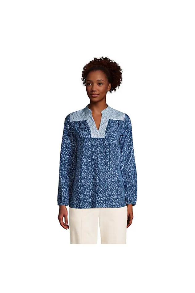 Lands039 End Shirts and Blouses Women Cotton Poplin Peasant Shirt Deep Sea Navy Dot Star Lands039 End Shirts and Blouses Women Cotton Poplin Peasant Shirt Deep Sea Navy Dot Star