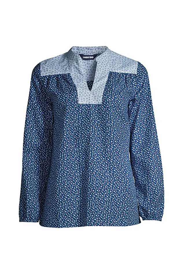 Lands039 End Shirts and Blouses Women Cotton Poplin Peasant Shirt Deep Sea Navy Dot Star Lands039 End Shirts and Blouses Women Cotton Poplin Peasant Shirt Deep Sea Navy Dot Star