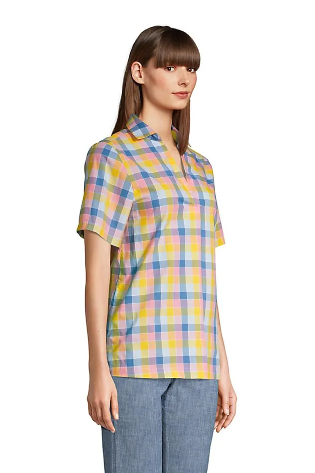Lands039 End Shirts and Blouses Women Cotton Short Sleeve Resort Popover Shirt Washed Olive Green Floral Lands039 End Shirts and Blouses Women Cotton Short Sleeve Resort Popover Shirt Washed Olive Green Floral