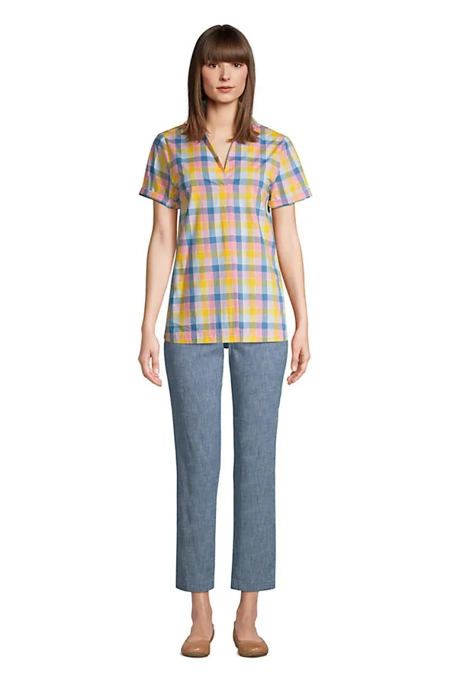 Lands039 End Shirts and Blouses Women Cotton Short Sleeve Resort Popover Shirt Washed Olive Green Floral Lands039 End Shirts and Blouses Women Cotton Short Sleeve Resort Popover Shirt Washed Olive Green Floral
