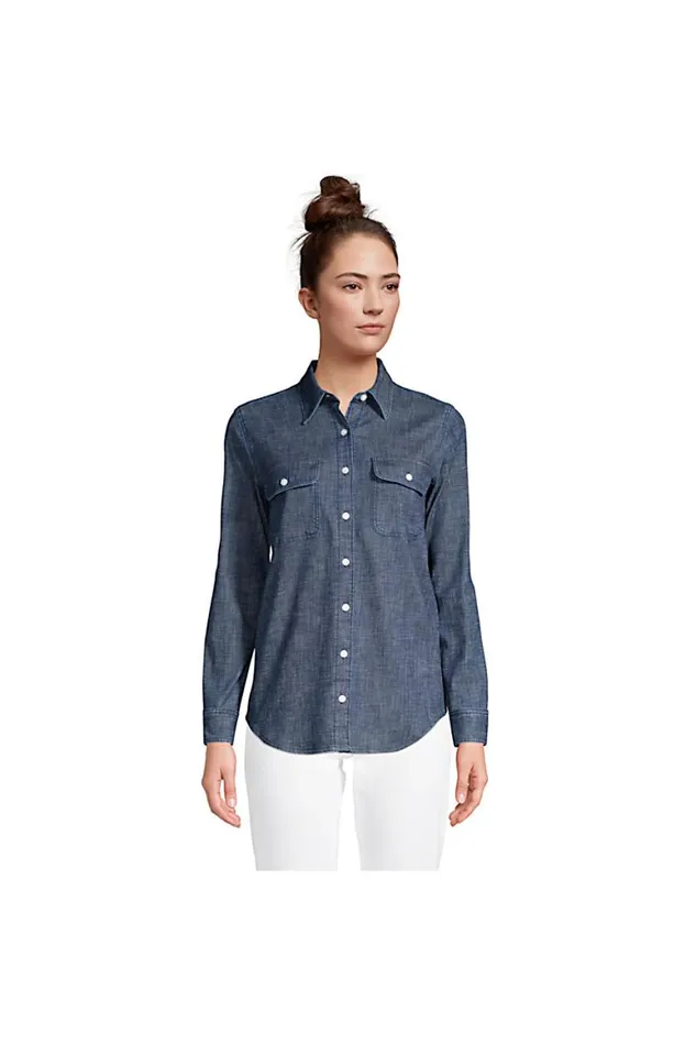 Lands039 End Shirts and Blouses Women Denim Long Sleeve Shirt Dark Indigo Denim