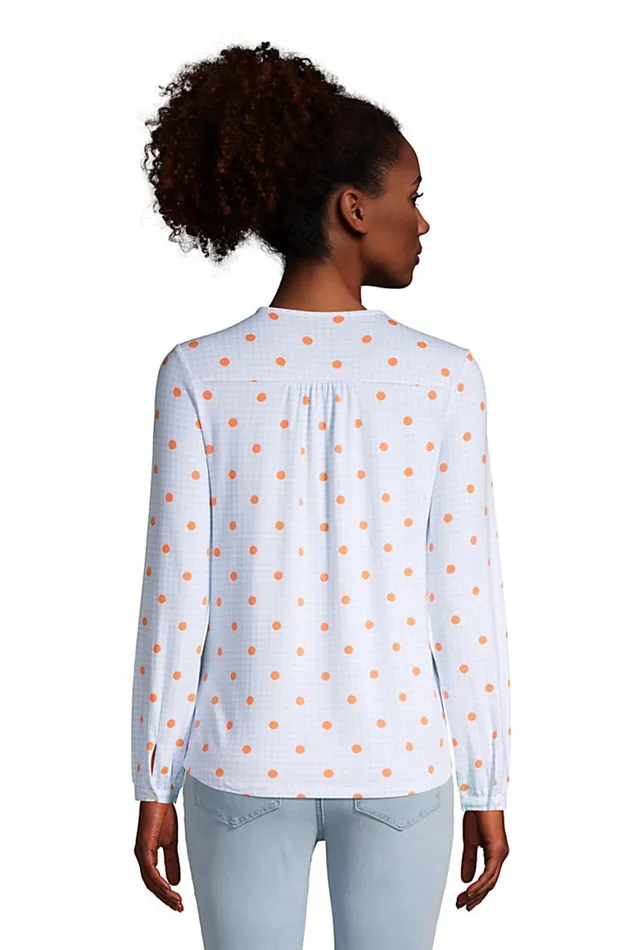 Lands039 End Shirts and Blouses Women Long Sleeve Vneck Button Front Top Light Sky Blue Gingham Dot Lands039 End Shirts and Blouses Women Long Sleeve Vneck Button Front Top Light Sky Blue Gingham Dot