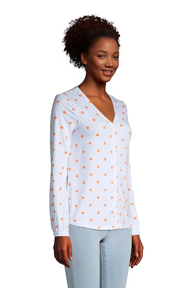 Lands039 End Shirts and Blouses Women Long Sleeve Vneck Button Front Top Light Sky Blue Gingham Dot Lands039 End Shirts and Blouses Women Long Sleeve Vneck Button Front Top Light Sky Blue Gingham Dot