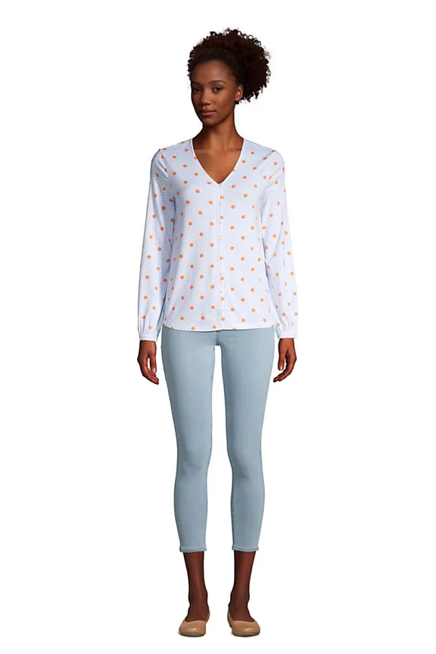 Lands039 End Shirts and Blouses Women Long Sleeve Vneck Button Front Top Light Sky Blue Gingham Dot Lands039 End Shirts and Blouses Women Long Sleeve Vneck Button Front Top Light Sky Blue Gingham Dot
