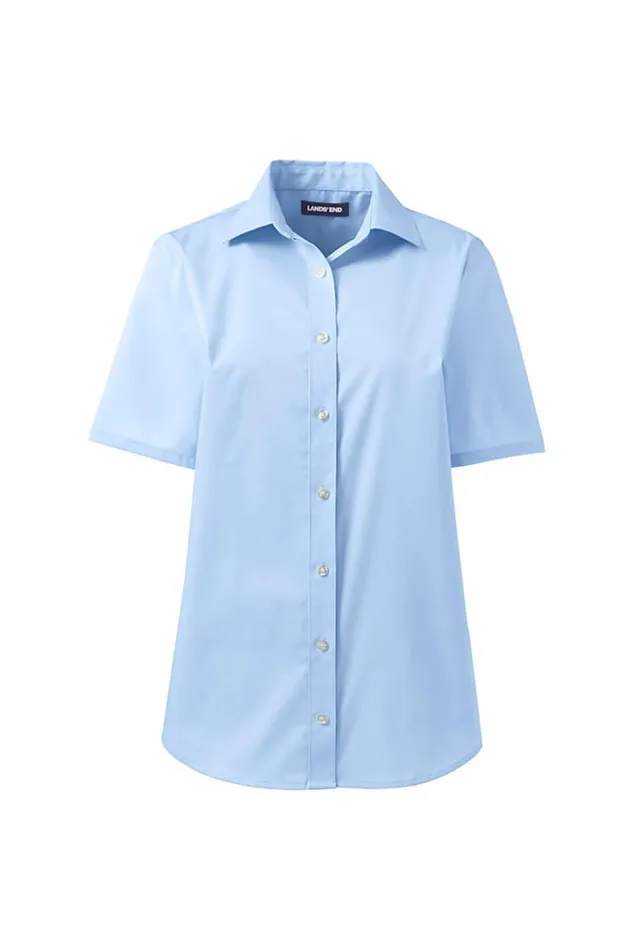 Lands039 End Shirts and Blouses Women No Gape Short Sleeve Stretch Shirt Light Sea Blue Lands039 End Shirts and Blouses Women No Gape Short Sleeve Stretch Shirt Light Sea Blue