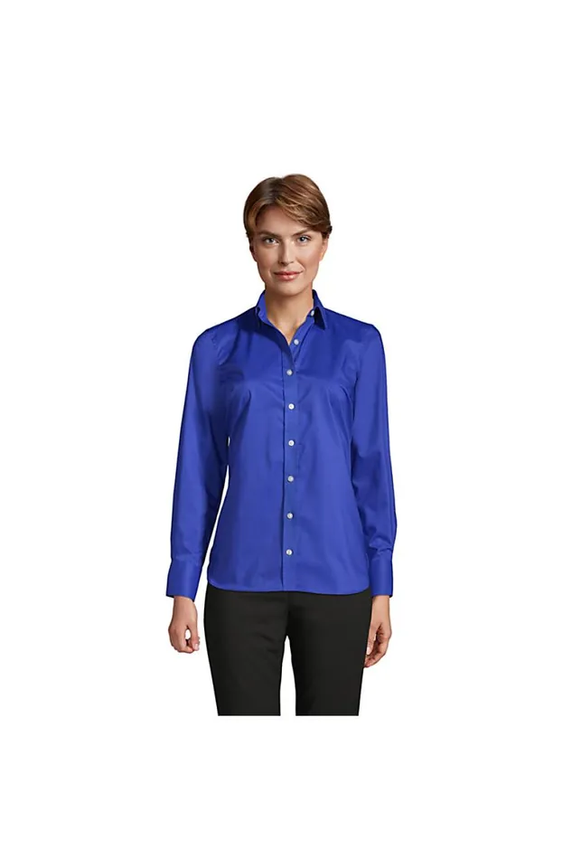 Lands039 End Shirts and Blouses Women No Gape Stretch Shirt Dark Cobalt Blue