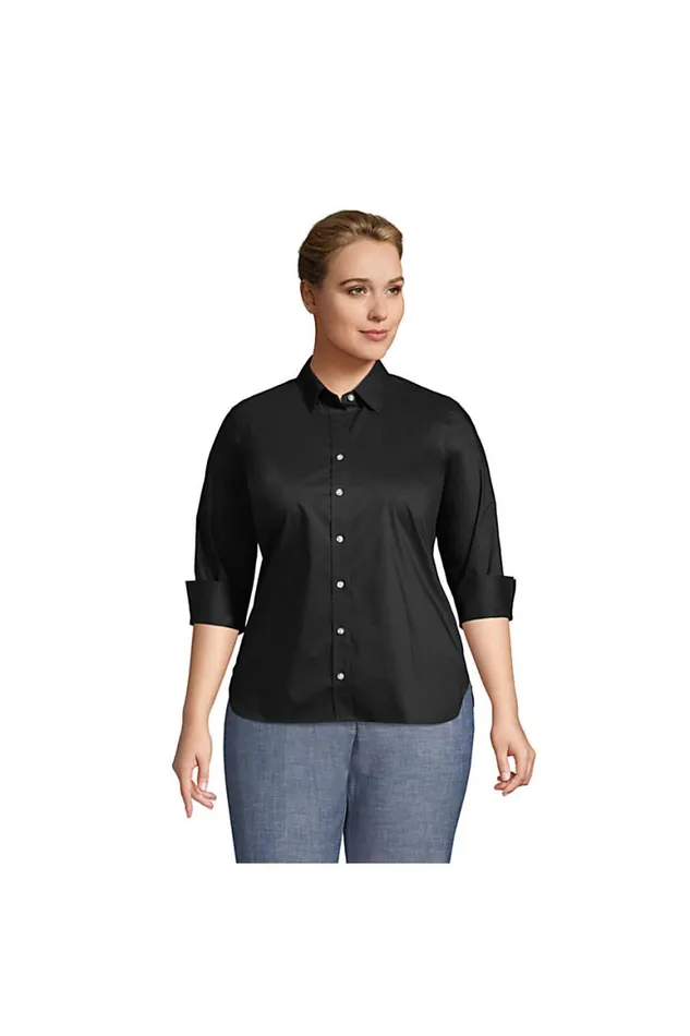 Lands039 End Shirts and Blouses Women Plus Size 34 Sleeve Flip Cuff Stretch Shirt Classic Black Lands039 End Shirts and Blouses Women Plus Size 34 Sleeve Flip Cuff Stretch Shirt Classic Black