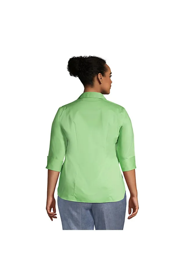 Lands039 End Shirts and Blouses Women Plus Size 34 Sleeve Flip Cuff Stretch Shirt Classic Black
