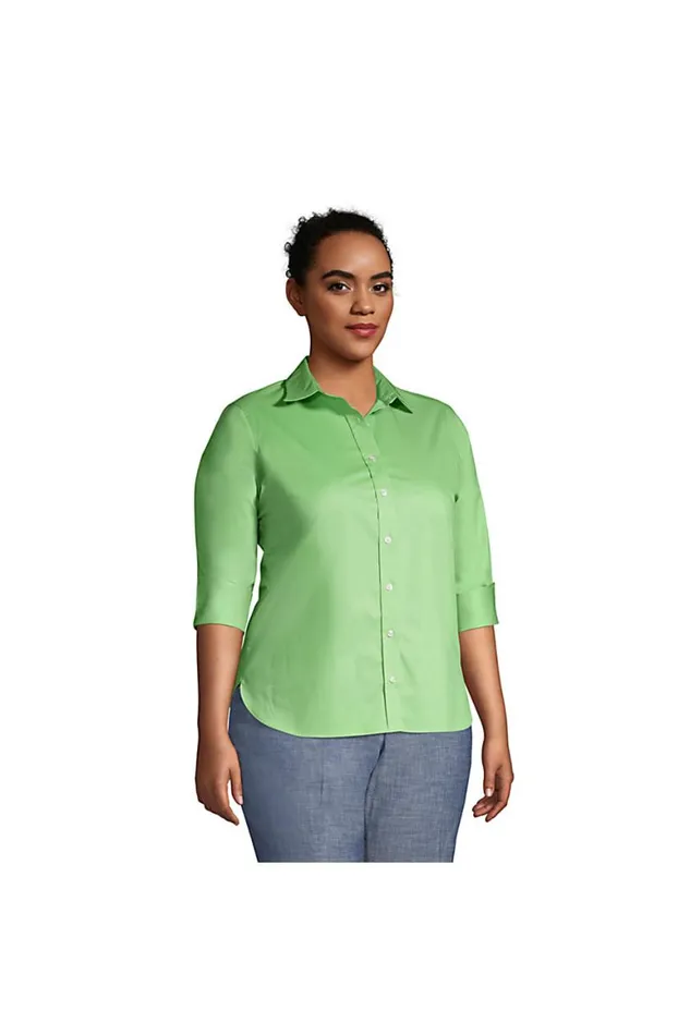 Lands039 End Shirts and Blouses Women Plus Size 34 Sleeve Flip Cuff Stretch Shirt Classic Black