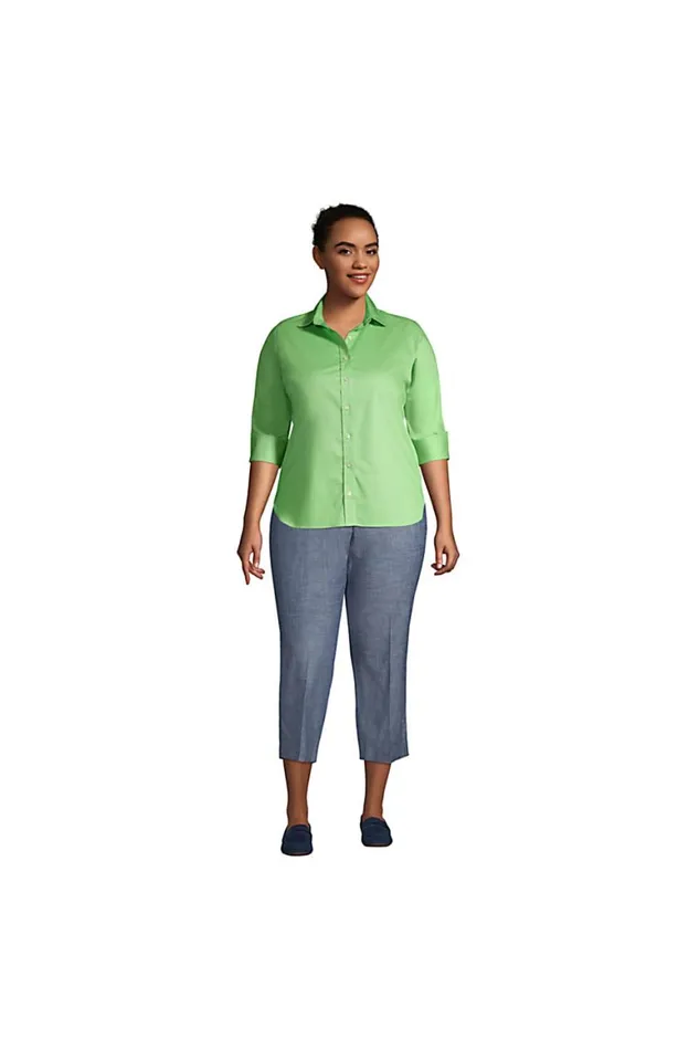 Lands039 End Shirts and Blouses Women Plus Size 34 Sleeve Flip Cuff Stretch Shirt Classic Black