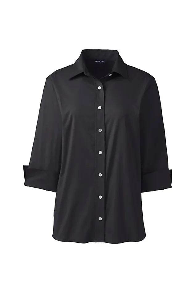 Lands039 End Shirts and Blouses Women Plus Size 34 Sleeve Flip Cuff Stretch Shirt Classic Black