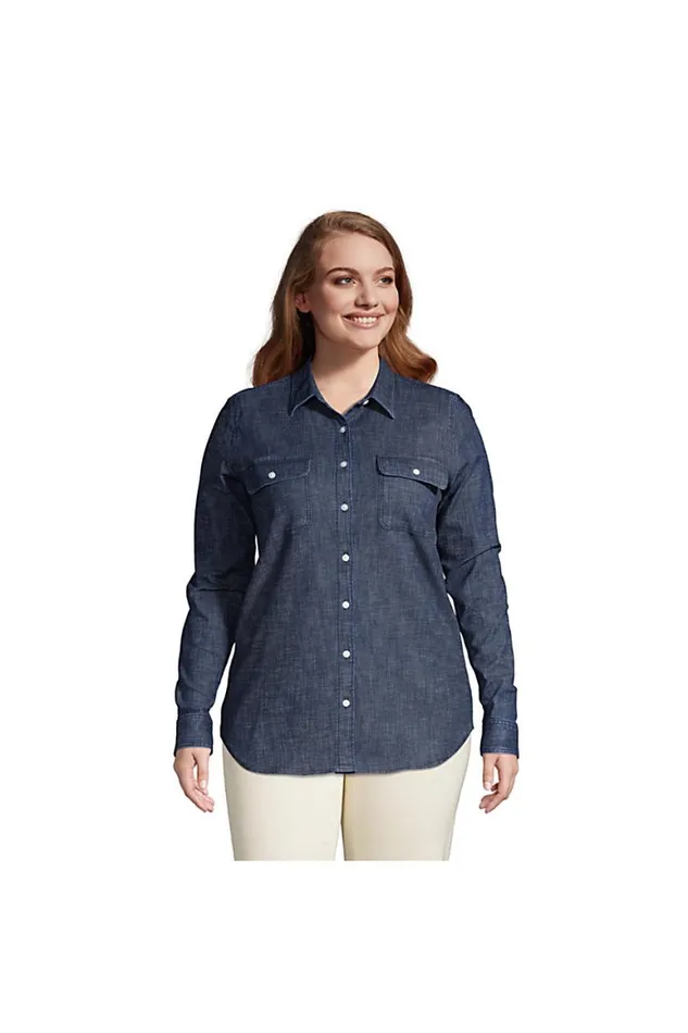 Lands039 End Shirts and Blouses Women Plus Size Denim Long Sleeve Shirt Dark Indigo Denim Lands039 End Shirts and Blouses Women Plus Size Denim Long Sleeve Shirt Dark Indigo Denim