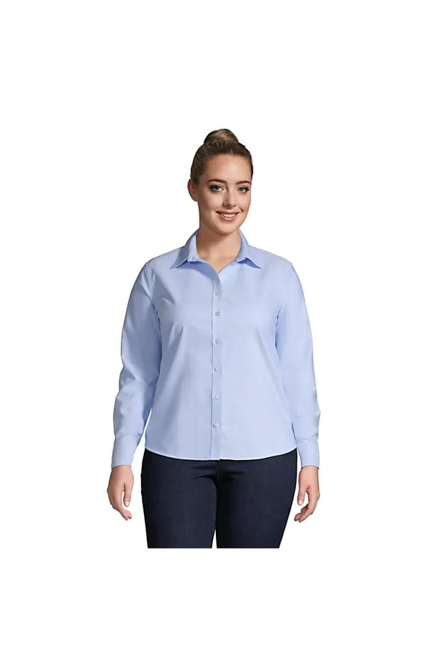 Lands039 End Shirts and Blouses Women Plus Size Long Sleeve Oxford Shirt Blue