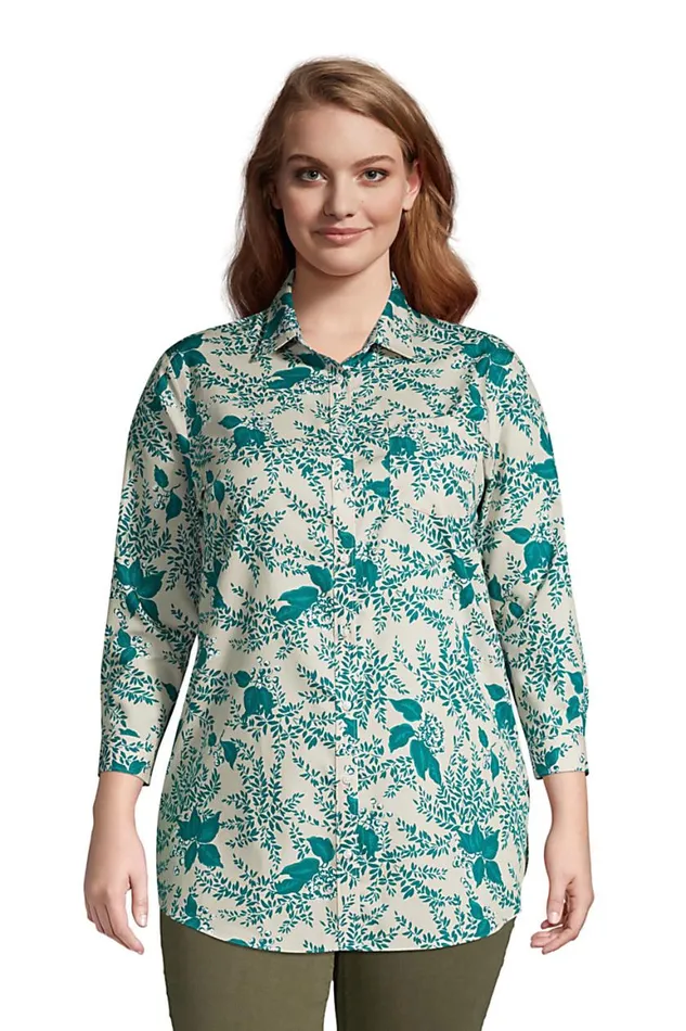Lands039 End Shirts and Blouses Women Plus Size No Iron 34 Sleeve Tunic Top Stone Beige Floral Lands039 End Shirts and Blouses Women Plus Size No Iron 34 Sleeve Tunic Top Stone Beige Floral