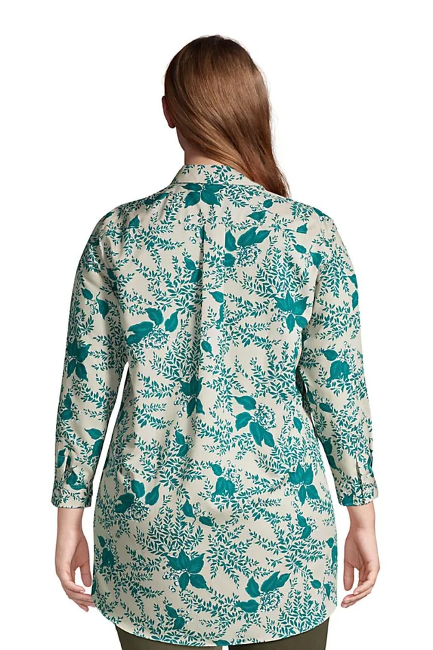 Lands039 End Shirts and Blouses Women Plus Size No Iron 34 Sleeve Tunic Top Stone Beige Floral