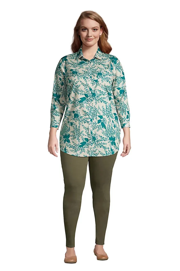 Lands039 End Shirts and Blouses Women Plus Size No Iron 34 Sleeve Tunic Top Stone Beige Floral
