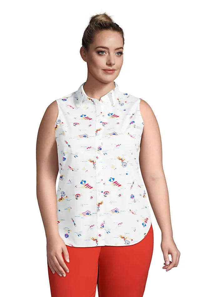 Lands039 End Shirts and Blouses Women Plus Size No Iron Supima Cotton Sleeveless Shirt White Beach Scenic Lands039 End Shirts and Blouses Women Plus Size No Iron Supima Cotton Sleeveless Shirt White Beach Scenic