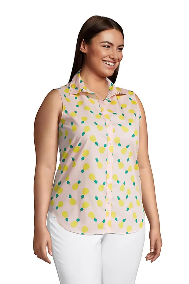 Lands039 End Shirts and Blouses Women Plus Size No Iron Supima Cotton Sleeveless Shirt White Beach Scenic Lands039 End Shirts and Blouses Women Plus Size No Iron Supima Cotton Sleeveless Shirt White Beach Scenic