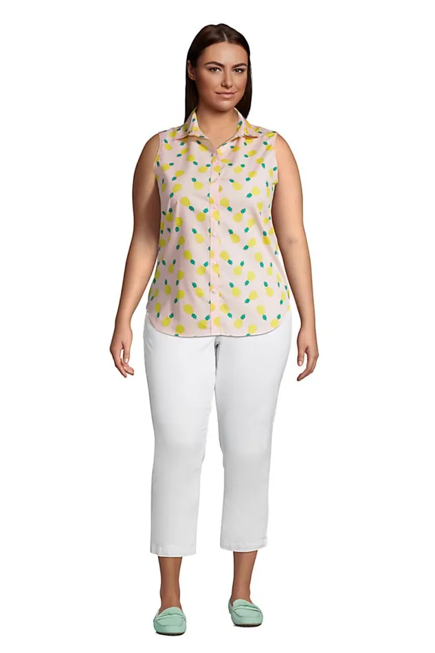 Lands039 End Shirts and Blouses Women Plus Size No Iron Supima Cotton Sleeveless Shirt White Beach Scenic Lands039 End Shirts and Blouses Women Plus Size No Iron Supima Cotton Sleeveless Shirt White Beach Scenic