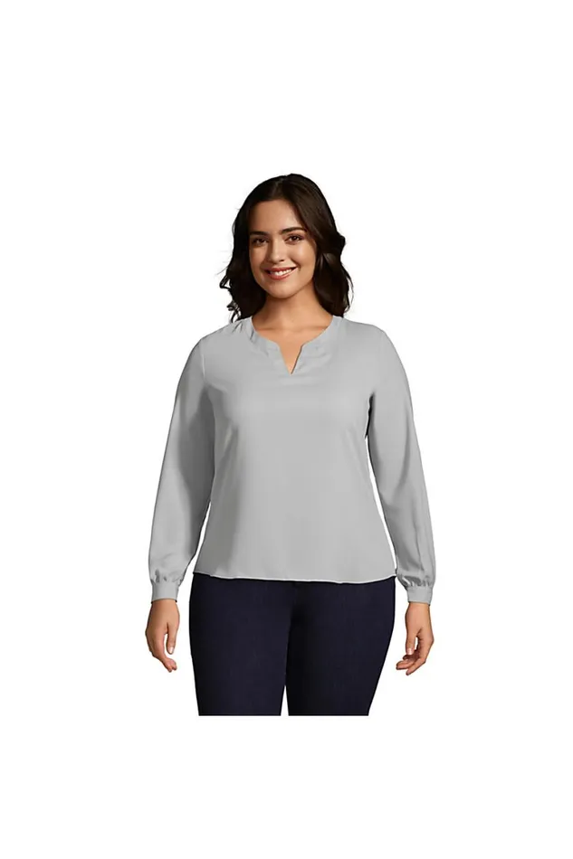 Lands039 End Shirts and Blouses Women Plus Size Shirred Long Sleeve Split Neck Blouse Harbor Gray Lands039 End Shirts and Blouses Women Plus Size Shirred Long Sleeve Split Neck Blouse Harbor Gray