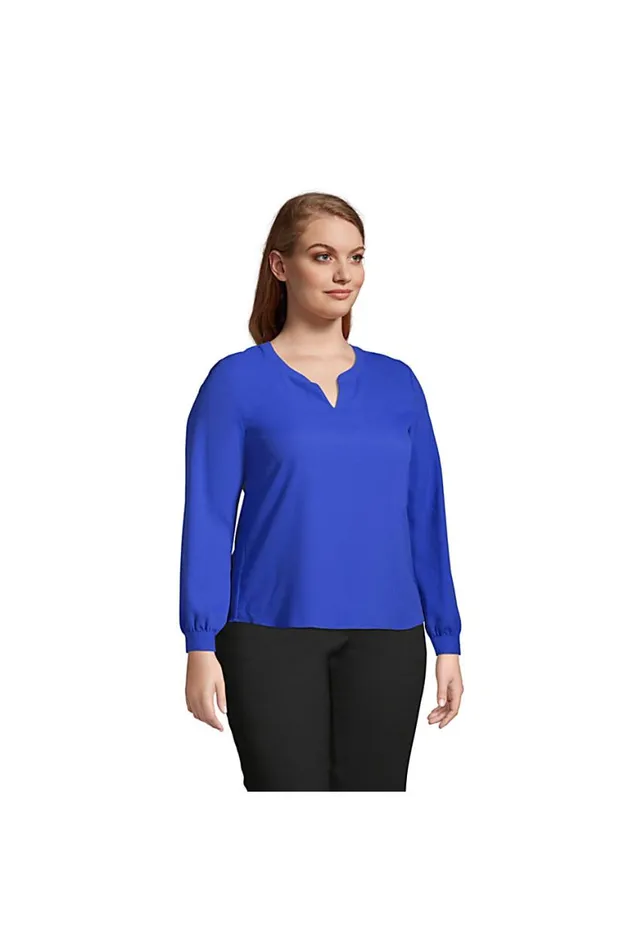Lands039 End Shirts and Blouses Women Plus Size Shirred Long Sleeve Split Neck Blouse Harbor Gray Lands039 End Shirts and Blouses Women Plus Size Shirred Long Sleeve Split Neck Blouse Harbor Gray