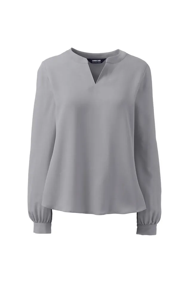 Lands039 End Shirts and Blouses Women Plus Size Shirred Long Sleeve Split Neck Blouse Harbor Gray Lands039 End Shirts and Blouses Women Plus Size Shirred Long Sleeve Split Neck Blouse Harbor Gray
