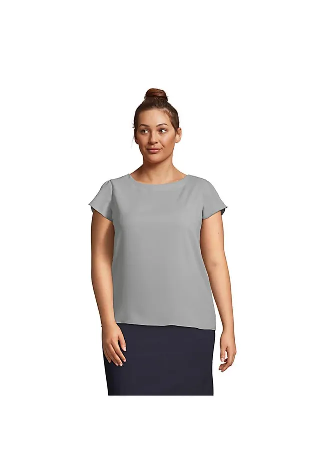 Lands039 End Shirts and Blouses Women Plus Size Short Sleeve Crepe Tulip Sleeve Blouse Harbor Gray Lands039 End Shirts and Blouses Women Plus Size Short Sleeve Crepe Tulip Sleeve Blouse Harbor Gray