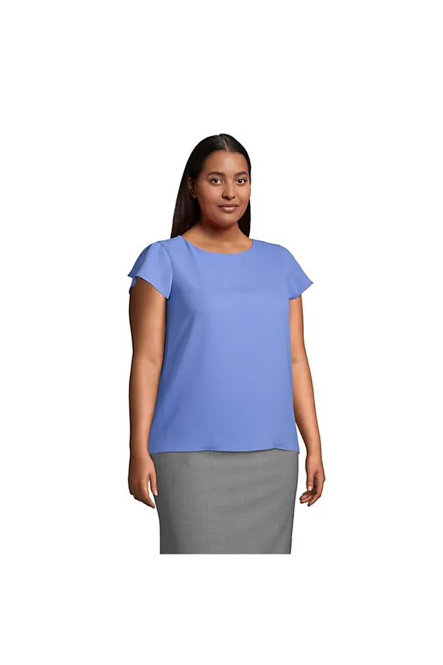 Lands039 End Shirts and Blouses Women Plus Size Short Sleeve Crepe Tulip Sleeve Blouse Harbor Gray