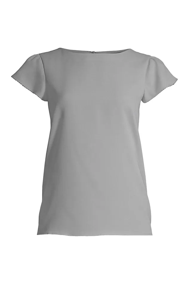 Lands039 End Shirts and Blouses Women Plus Size Short Sleeve Crepe Tulip Sleeve Blouse Harbor Gray