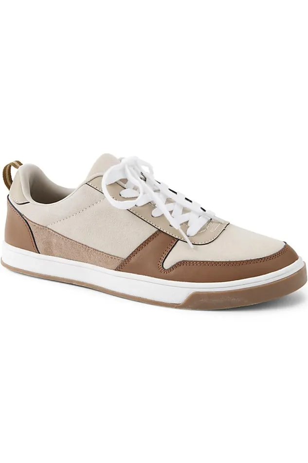 Lands039 End Shoes Men Leather Comfort Sneakers Tan Colorblock