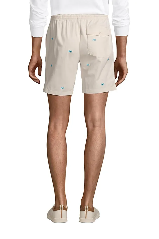 Lands039 End Shorts Men 7 Inch Comfortfirst Knockabout Pull On Deck Shorts Antique Alabaster Crab