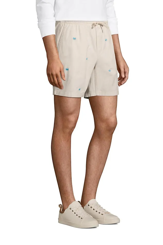 Lands039 End Shorts Men 7 Inch Comfortfirst Knockabout Pull On Deck Shorts Antique Alabaster Crab