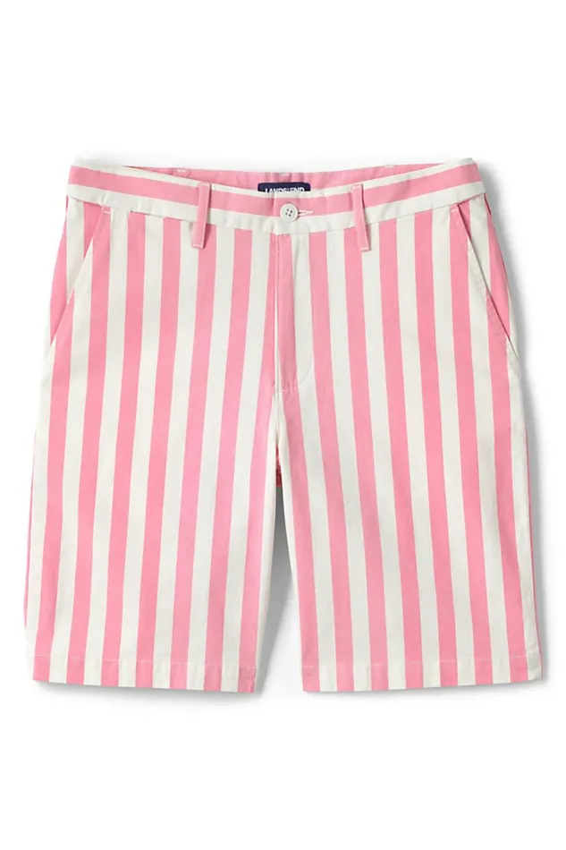 Lands039 End Shorts Men 9034 Comfort Waist Stretch Knockabout Chino Shorts Salt Washed Pink Stripe