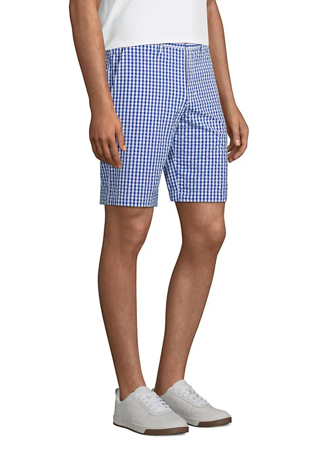 Lands039 End Shorts Men 9 Inch Comfort Waist Comfort First Knockabout Chino Shorts Royal Cobalt Check
