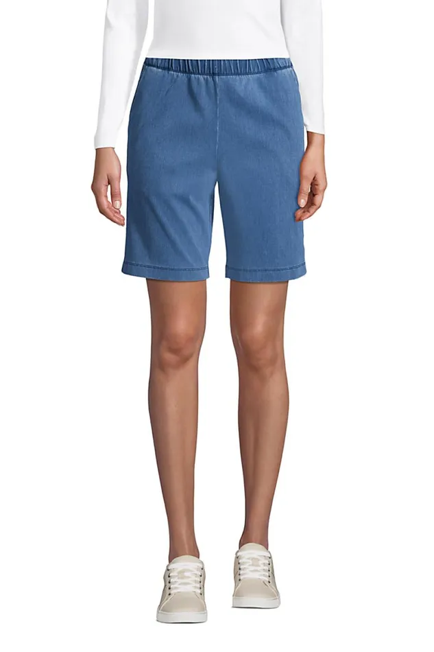 Lands039 End Shorts Women High Rise Sport Knit Elastic Waist Denim Jean Shorts Light Indigo Lands039 End Shorts Women High Rise Sport Knit Elastic Waist Denim Jean Shorts Light Indigo