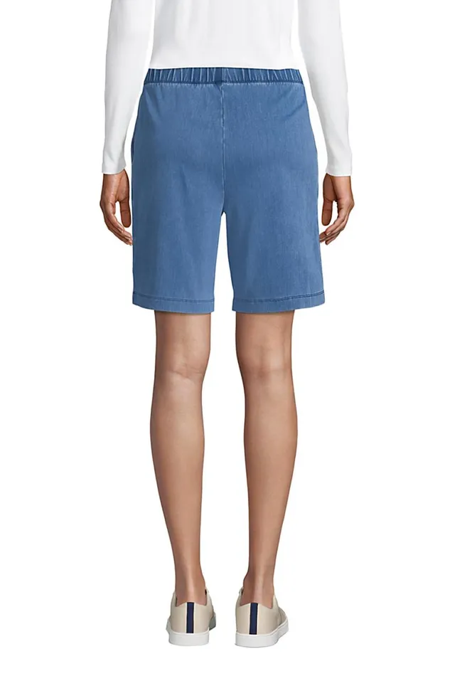 Lands039 End Shorts Women High Rise Sport Knit Elastic Waist Denim Jean Shorts Light Indigo Lands039 End Shorts Women High Rise Sport Knit Elastic Waist Denim Jean Shorts Light Indigo