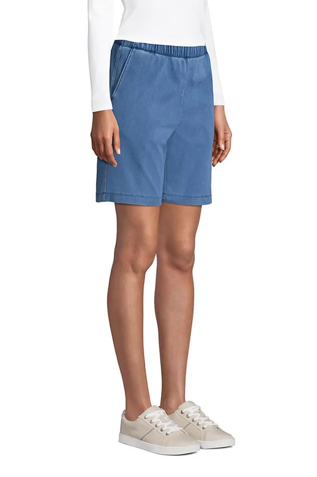 Lands039 End Shorts Women High Rise Sport Knit Elastic Waist Denim Jean Shorts Light Indigo Lands039 End Shorts Women High Rise Sport Knit Elastic Waist Denim Jean Shorts Light Indigo