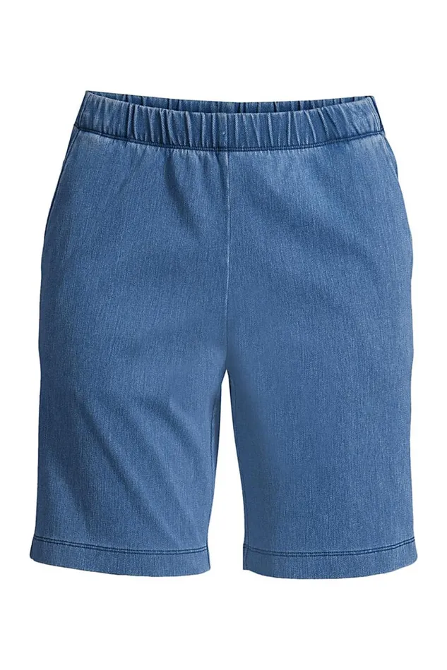 Lands039 End Shorts Women High Rise Sport Knit Elastic Waist Denim Jean Shorts Light Indigo Lands039 End Shorts Women High Rise Sport Knit Elastic Waist Denim Jean Shorts Light Indigo