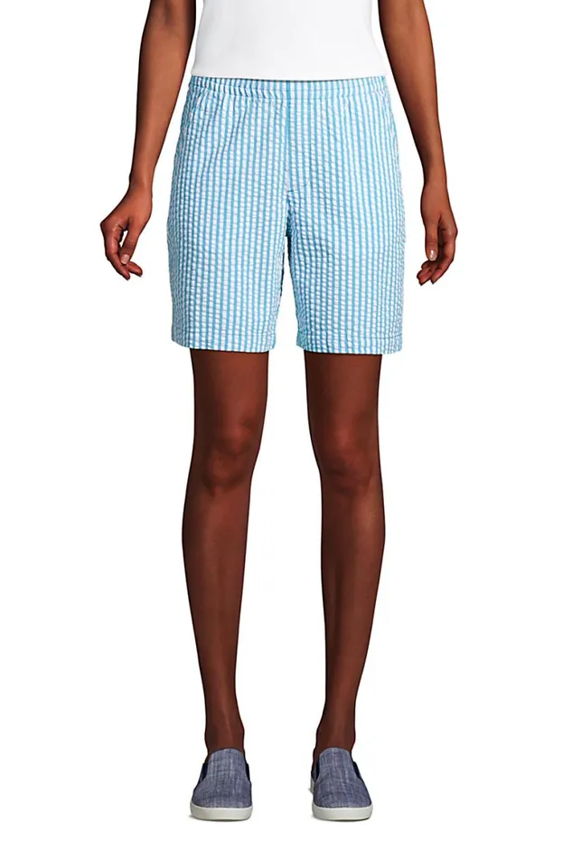 Lands039 End Shorts Women Mid Rise Elastic Waist Pull On 7034 Chino Seersucker Shorts Reef Blue Seersucker Lands039 End Shorts Women Mid Rise Elastic Waist Pull On 7034 Chino Seersucker Shorts Reef Blue Seersucker