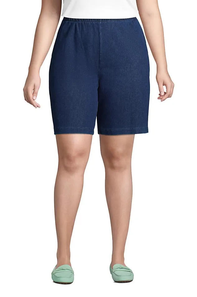 Lands039 End Shorts Women Plus Size High Rise Sport Knit Elastic Waist Denim Jean Shorts Medium Indigo Lands039 End Shorts Women Plus Size High Rise Sport Knit Elastic Waist Denim Jean Shorts Medium Indigo