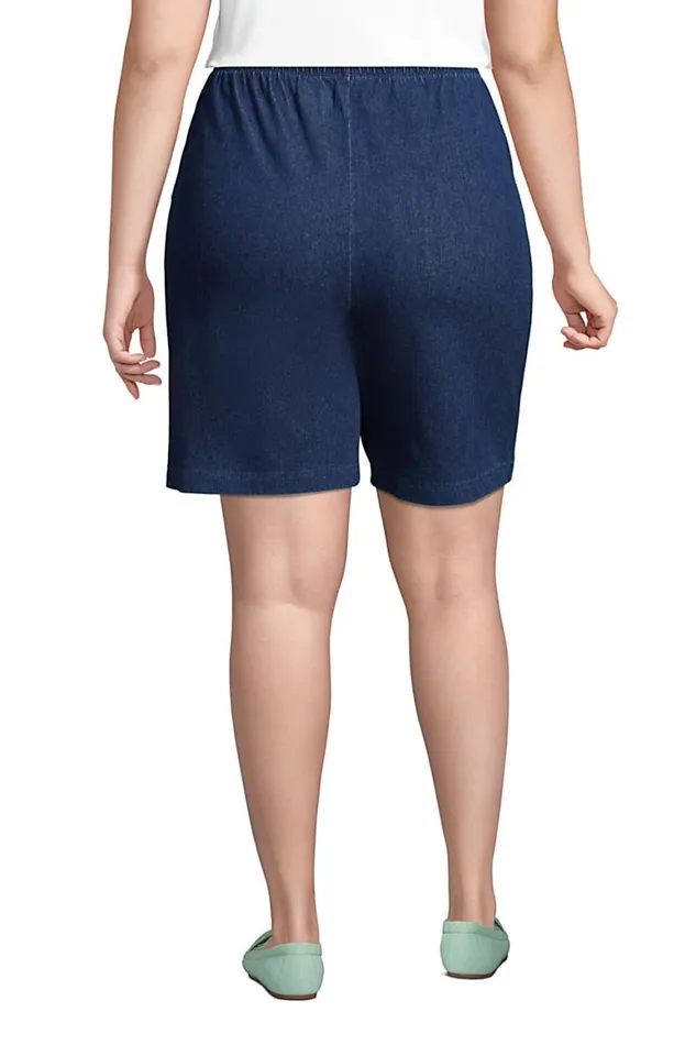 Lands039 End Shorts Women Plus Size High Rise Sport Knit Elastic Waist Denim Jean Shorts Medium Indigo
