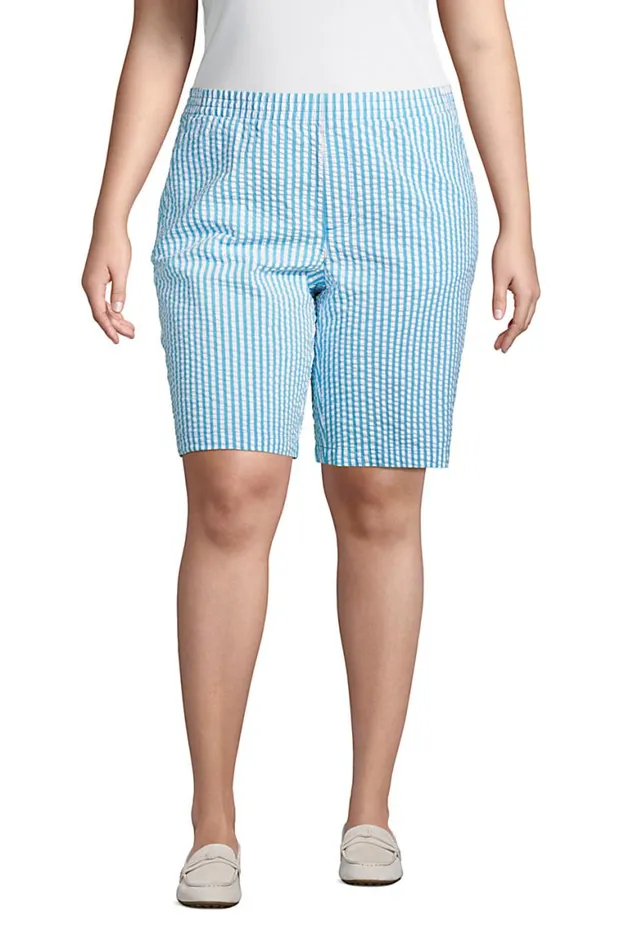 Lands039 End Shorts Women Plus Size Mid Rise Elastic Waist Pull On 10034 Chino Seersucker Bermuda Shorts Reef Blue Seersucker Lands039 End Shorts Women Plus Size Mid Rise Elastic Waist Pull On 10034 Chino Seersucker Bermuda Shorts Reef Blue Seersucker