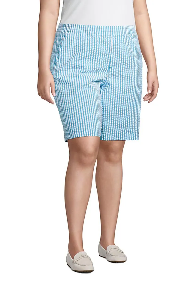 Lands039 End Shorts Women Plus Size Mid Rise Elastic Waist Pull On 10034 Chino Seersucker Bermuda Shorts Reef Blue Seersucker Lands039 End Shorts Women Plus Size Mid Rise Elastic Waist Pull On 10034 Chino Seersucker Bermuda Shorts Reef Blue Seersucker