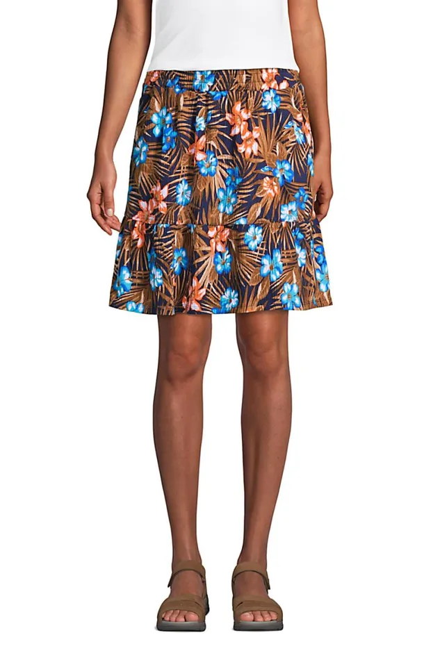 Lands039 End Skirts and Skorts Women High Rise Pull On Elastic Waist Tiered Crinkle Knit Skirt Deep Sea Navy Tropic Palm Lands039 End Skirts and Skorts Women High Rise Pull On Elastic Waist Tiered Crinkle Knit Skirt Deep Sea Navy Tropic Palm