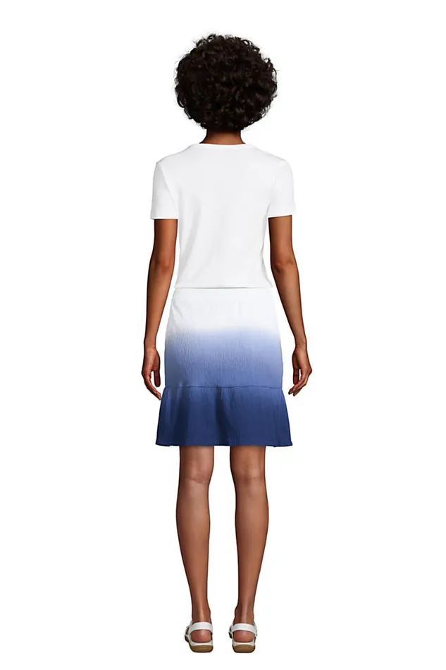 Lands039 End Skirts and Skorts Women High Rise Pull On Elastic Waist Tiered Crinkle Knit Skirt Deep Sea Navy Tropic Palm